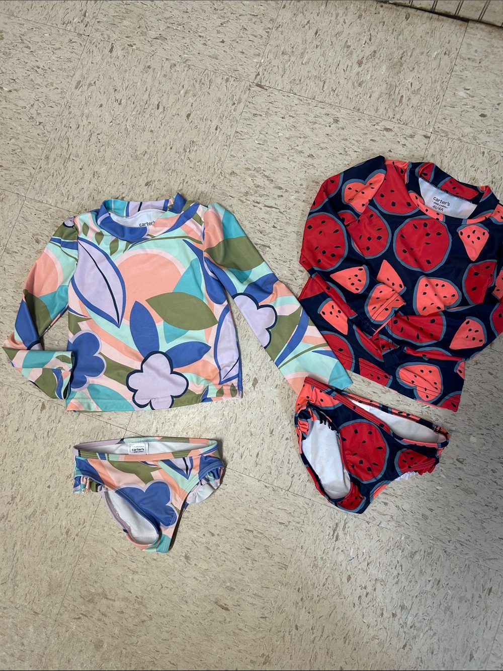 Carter's Girls' Rash Guard Bikini Sets - Pastel & strawberry size 4t